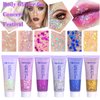 Body Glitter Face Glitter Gel: Singer Concerts Disco Festival Rave Accessories Face Glitter Makeup 150ml Chunky Sequins Mermaid Face Body Hair Glitter Gel (Pink&Gold&Blue)
