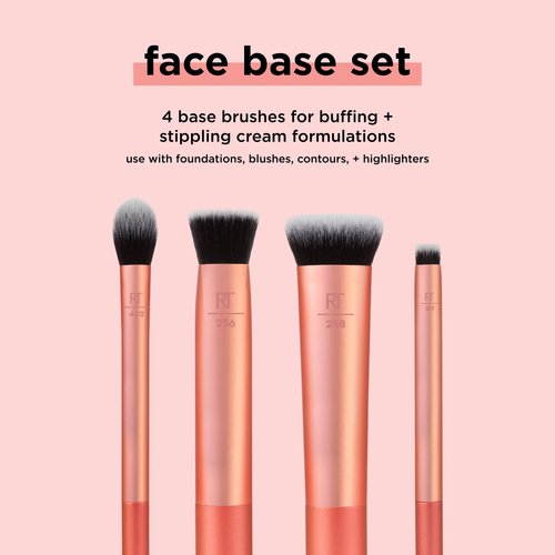 Real Techniques Face Base Makeup Brush Kit, For Concealer, Foundation, & Contour, Works With Liquid, Cream & Powder Products, For Blending & Buffing, Makeup Brush Set for Sculpting, 4 Piece Set