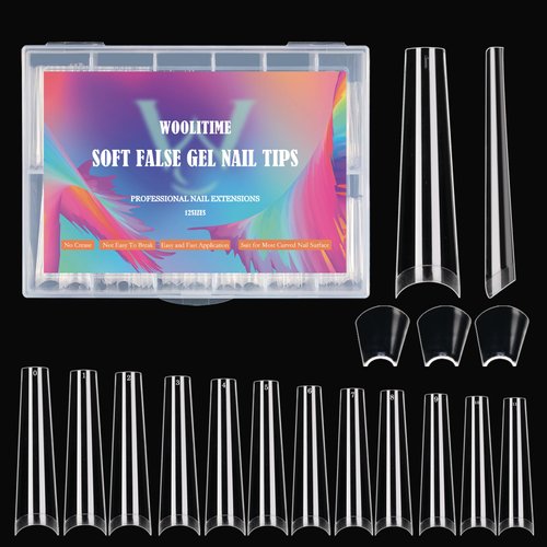 Woolitime Clear Nail Tips Coffin Half Cover Gel x No C Curve Nails Tips with 120pcs, XXL Straight Long coffin Nail Tips para uñas for Acrylic Fake Nails Art Salon Home DIY with Box