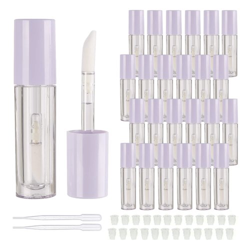 COSIDEA 25 pcs empty 5ml big doe foot lip gloss tubes Purple lipgloss tube containers with clear thick wand cosmetic packcing container