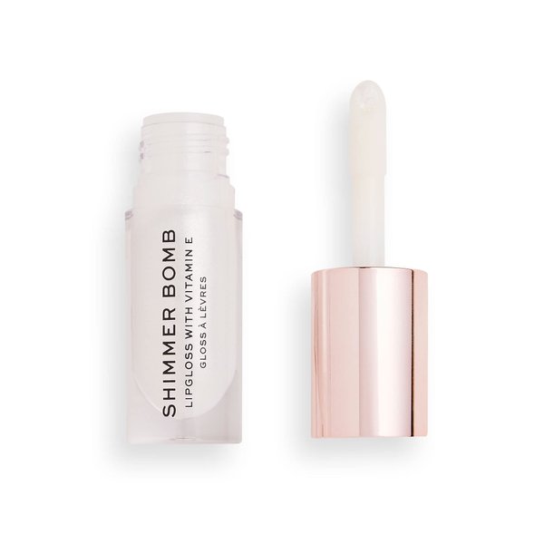 Revolution Shimmer Bomb Lip Gloss, Lip Tint Infused With Vitamin E, Shimmery Finish, Comes In 6 Colors, Light Beam