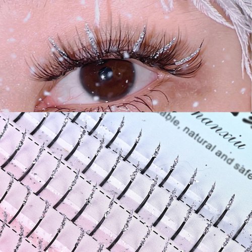 Glitter Diamond False Eyelashes for Makeup Christmas Shining Rhinestones Lashes Natural Eyelash Clusters Extensions Individual Lashes Cluster DIY for Wedding Halloween New Year Cosplay Party