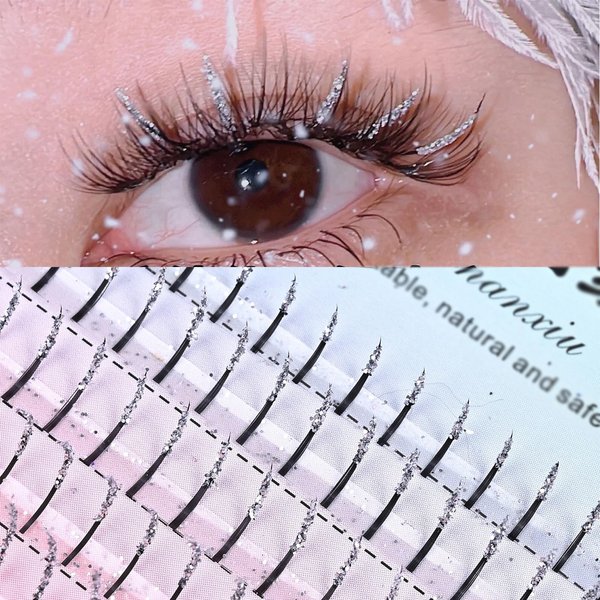 Glitter Diamond False Eyelashes for Makeup Christmas Shining Rhinestones Lashes Natural Eyelash Clusters Extensions Individual Lashes Cluster DIY for Wedding Halloween New Year Cosplay Party