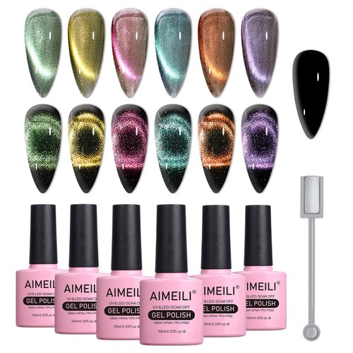 AIMEILI Cat Eye Gel Nail Polish Soak Off U V LED Hema Free Nail Polish Nail Art Manicure Color Se...
