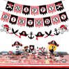 Zwiebeco Red Black White Happy Birthday Banner Pirate Bunting Garland Banner for Boys Girls Kids Teenagers Mens Womens Adults Birthday Decor Pirate Themed Birthday Party Decorations Supplies