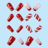 Christmas Press on Nails Square Medium Fake Nails with Snowflake Red White Stripes Pattern, Winter Xmas Design False Nails with Glue Full Cover Artificial Acrylic Nails -24pcs