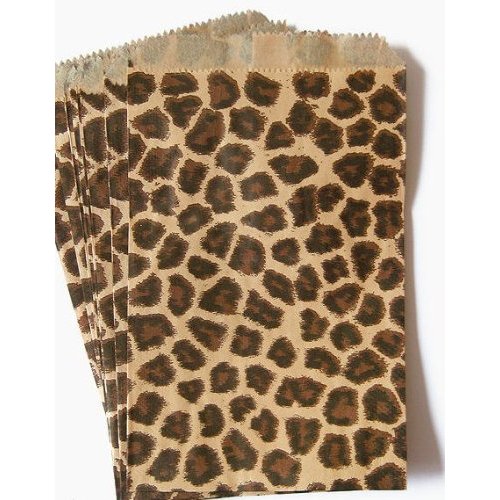 100 Leopard Print Paper Bags 6x9 Inches Flat Merchandise Bags