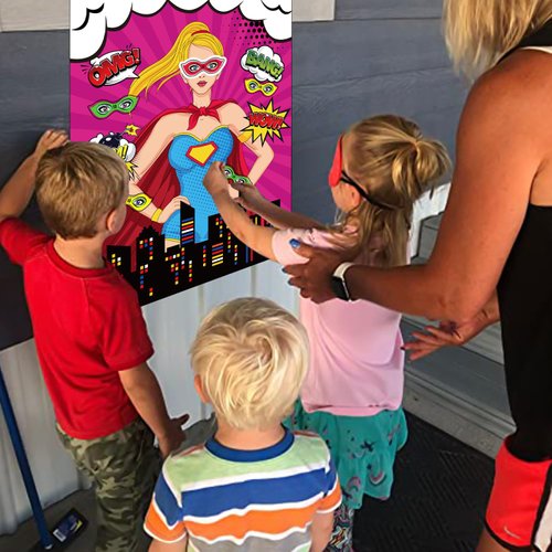 TYHJOY Superhero Party Decorations Games Pin The Mask on The Women Games for Hero Theme Classroom Activities Birthday Party Supplies Favors