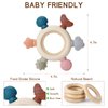 AULEGE 2 Packs Baby Teething Toy for Babies 0-3-6-12,18 Months, BPA Free Silicone & Natural Beech Baby Teething Ring for Teething Relief, Wooden Ring Toy for Newborn Boys, Girls