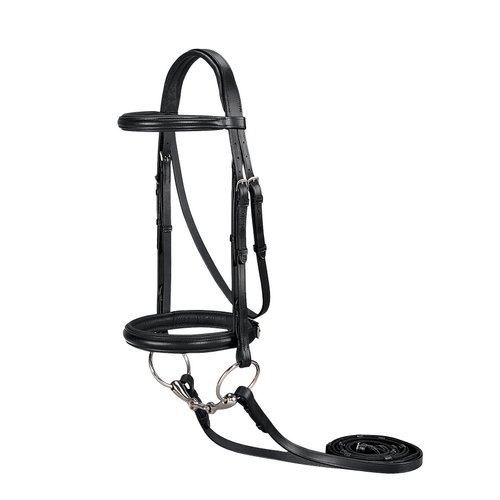 Suffolk Single Crown Classic Dressage Bridle, Color: Black/Black, Size: Horse-F/S