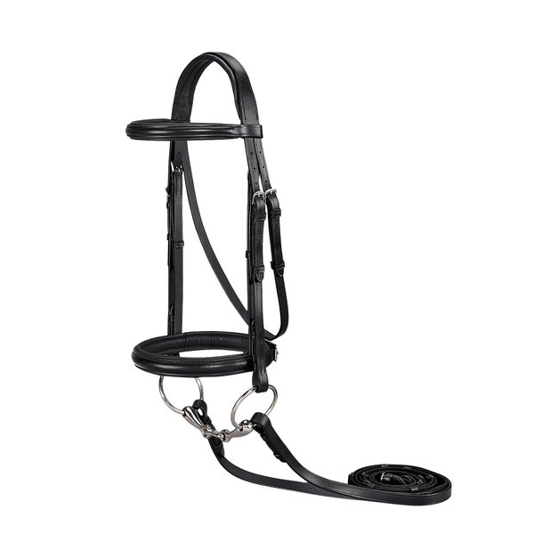 Suffolk Single Crown Classic Dressage Bridle, Color: Black/Black, Size: Horse-F/S