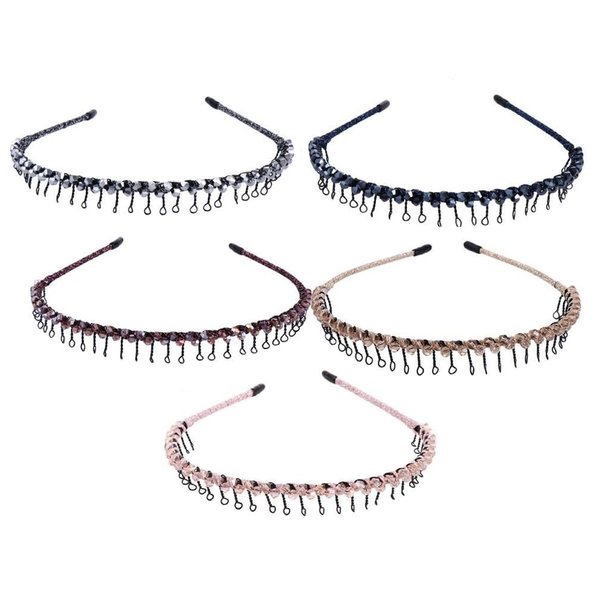 Crystal Beaded Headband Teeth Comb Headbands,Light Rhinestone Handmade Hair Band With Teeth And Anti-Slip Hair Band Headwear for Girls Women Hair Accessories,Multicolor (5 Color)