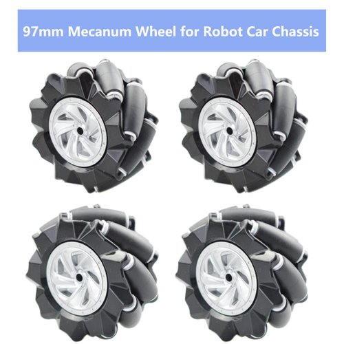 Swaytail Premium 97mm Mecanum Wheel for AGV Robot Car Chassis, Omni Directional Tire with 4pcs Metal 6mm Coupling Motor Connector for Arduino Raspberry Pi Microbit DIY RC Toy Part STEAM Maker Remote