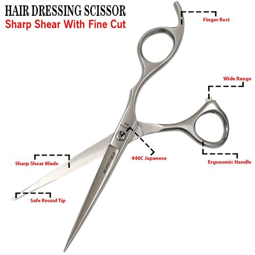 FAHIFA Professional 6.5” Straight Barber Scissors/Sharp 440c Japanese Stainless Steel Hair Cutting Shears For Men & Women/Scissors Easy Grip Handles