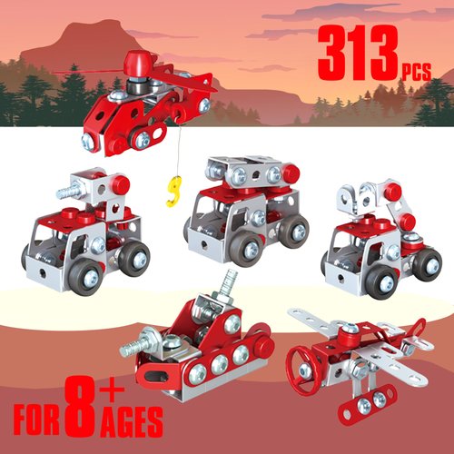 ITECRONH Fire Trucks STEM Building Toy Set for Boys Age 8-12 - Metal Fire Building Block Toys Model Car Kits Set - Fire Fighting Cars STEM Kits for Kids 6-8, 8-10 Stem Projects Vehicles