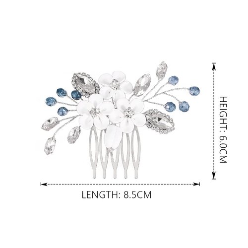 Catery Flower Bride Wedding Hair Comb Silver Small Side Comb Blue Crystal Hair Piece Jewelry Accessories for Women and Girls