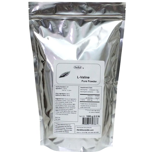 NuSci L-Valine Pure Amino Acid Powder (1000g (2.2 Lb))