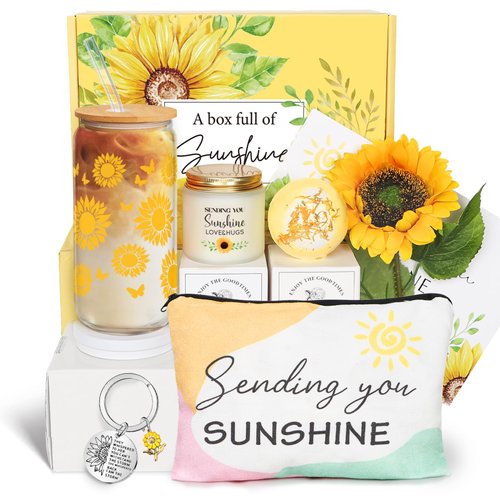 Birthday Gifts for Women, Get Well Soon Gifts Sending Sunshine Sunflower Gift Baskets Self Care Gifts for Women Best Friends Bestie Sister Mom Female