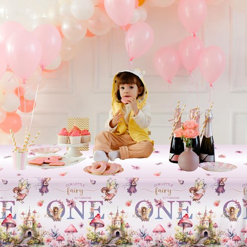 Pymurod 3pcs Fairy First Birthday Decorations Fairy One Tablecloth Little Fairy Garden Table Cover, Fairy 1st Birthday Party Supplies Floral Fairy Table Cloth Baby Shower Decorations