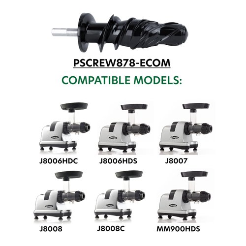 Omega Juicer Replacement Parts - Auger For Model J8006HDS, J8006HDC, J8008C, 8007, 8008, MM900HDS, Black