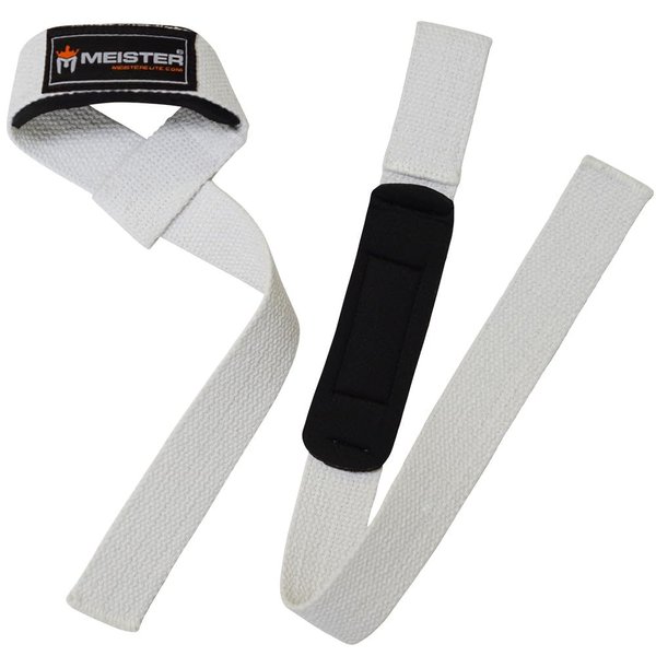 Meister Neoprene-Padded No-Slip Weight Lifting Straps for Grip (Pair) - White