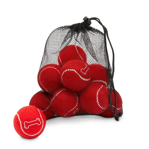 Zodaca Juvale 12 Pack Red Tennis Balls for Dogs, Durable and Soft 2.5 Inch Red Balls for Fetch, Training, Backyard Games and Interactive Play, Includes Mesh Bag for Storage