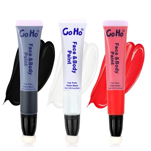 Go Ho Red Black and White Face Body Paint Sticks,Water Based Washable Easily,Smooth and Full Coverage for Halloween Costumes Cosplay SFX Skull Vampire Zombie Clown Makeup