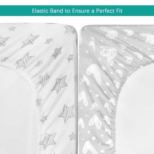 Waterproof Changing Pad Cover 2 Pack, 100% Cotton Change Table Cover Sheets, Ultra Soft, Unisex White Grey Star Print