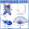 Sintege 4 Pcs Girls Tea Party Supplies Set Tea Party Gloves Hats Girls Tea Party Necklace Fan for Girls Tea Party Favor(Royal Blue)