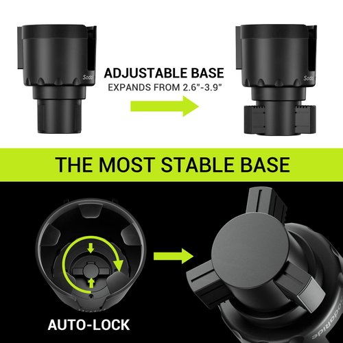 SodaRide Car Cup Holder Tray -Expander- 3 in 1 Detachable Food Table Tray with Solid Base - Road Trip Essentials Accessories Gadgets - Fits Yeti, Hydro Flask 32/40 oz