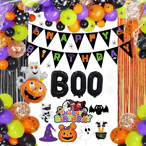 Halloween Birthday Party Decorations Halloween Themed Birthday Party Decorations with Halloween Birthday Banner Halloween Birthday Cake Topper for Kids Halloween First Birthday Decorations Halloween