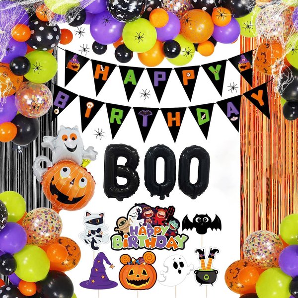 Halloween Birthday Party Decorations Halloween Themed Birthday Party Decorations with Halloween Birthday Banner Halloween Birthday Cake Topper for Kids Halloween First Birthday Decorations Halloween
