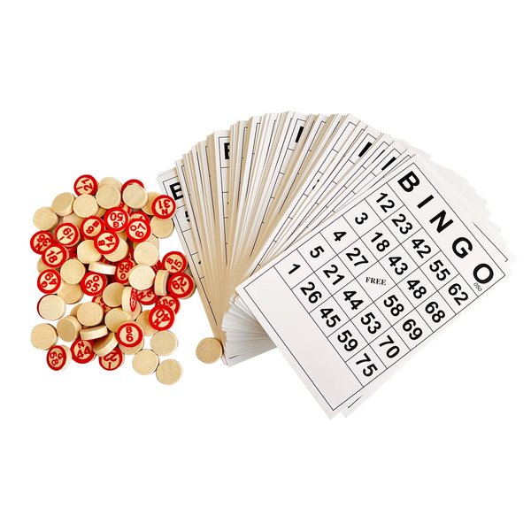 SEETOOOGAMES Vintage Wooden Bingo Game Set-120 Bingo Number Cards and 75 Chess