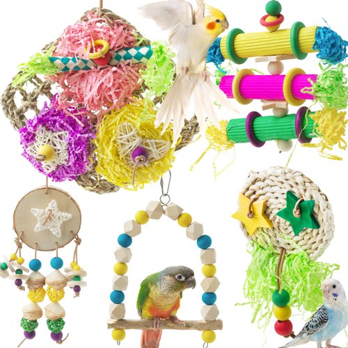 Wepets 5 PCS Bird Toys,Shredding & Foraging for Parakeets, Suitable for Budgies, Cockatiels, Lovebirds, Parrotlets, and Conures. (Style-B)