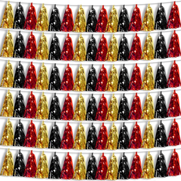 6P Black-Red Gold Foil Fringe Metallic Tassel Garland, Tassels Banner Streamers for Parade Floats, Bachelorette, Wedding, Birthday, Halloween, Christmas, Bridal/Baby Shower Party Decorations