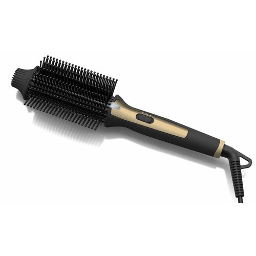 Tru Beauty 2-in-1 Hot Styling Brush, Ionic Tourmaline Barrel, 2 Heat Settings, Swivel Cord - Black/Gold