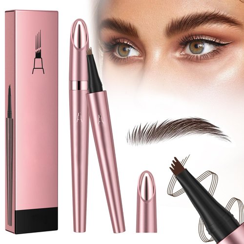 Eyebrow Tatto Pencil 4 Fork Tip,New Magic Eyebrow Pencil,3D Waterproof Microblading Eyebrow Pencil Contouring Pen,4-Tipped Precise Brow Pen,Natural Fine Stroke Eyebrow Pen (2PCS Dark Brown)