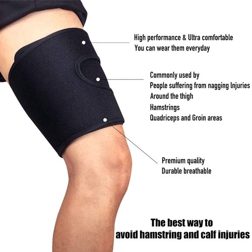 Befous Thigh Compression Sleeve for Men and Women, Adjustable Thigh Support Brace Wrap, Thigh Pain Relief, One Size Fit Most, Black