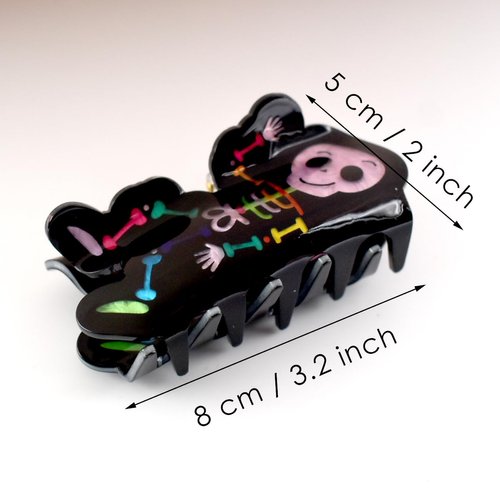 Skeleton Shape Hair Claw Clip Dopamine Skull Non-Slip Halloween Hair Accessories 3.2" X 2" for Thin Hair Women Girls, Black Skull