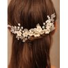 Teyglen Flower Bride Wedding Hair Comb Bridal Crystal Hair Comb Gold Leaf Pearls Headpieces for Bride Crystal Beads Side Hair Comb Handmade Hair Pieces Hair Accessories for Women Flower Girls
