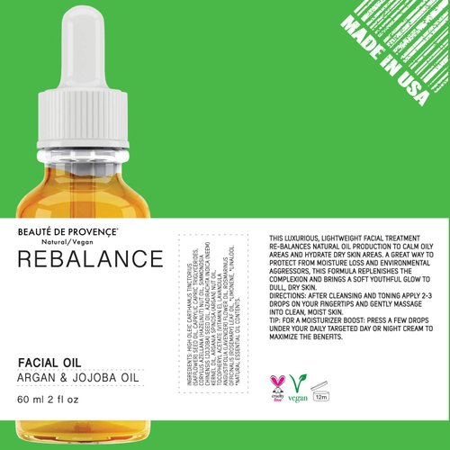 BEAUTE DE PROVENCE Active Facial Oil - Rebalance - Argan and Jojoba Oil - 2 FL OZ