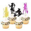 Ercadio 24Pcs Halloween Witch Cupcake Toppers Glitter Colorful Witch Cupcake Picks for Halloween Theme Baby shower Kids Birthday Party Supplies