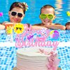 Pool Party Birthday Cake Topper Summer Pool Birthday Party Decorations Pink Glitter Summer Beach Happy Birthday Cake Topper Decorations for Boys Girls Summer Holiday Birthday Party Favor Supplies