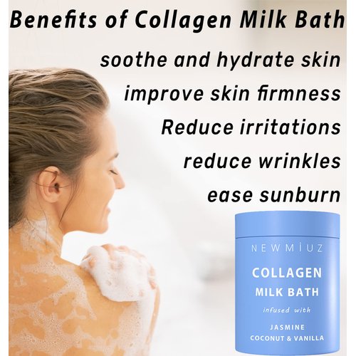 Creamy Coconut Collagen Milk Bath Soak Powder Moisturize & Soften Skin – Vanilla Jasmine Luxury Spa Bubble Bath Salt Mother's Birthday Christmas Relaxation Gifts for Women Perfect Stocking Stuffers