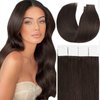 Loxxy Hair Extensions Human Hair Tape in Seamless Skin Weft 100% Real Remy Tape in Extensions Human Hair Invisible Natural Straight 20pcs 50gram #2 Darkest Brown 20Inch
