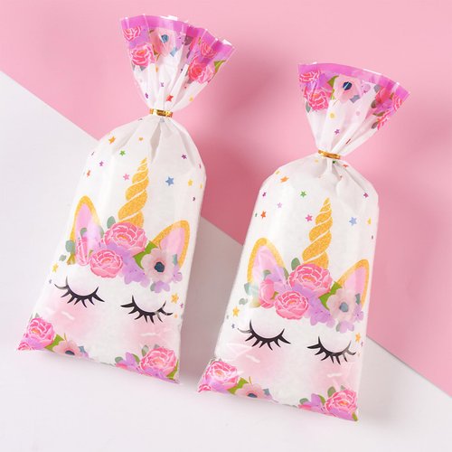 Unicorn Party Candy Bag Decorations - 100pcs Unicorn Gift Wrap Clear Gift Bags Candy Bags Cookie Bags Party Favor Bags for Bakery, Birthday, Wedding, Baby Shower Party Decoration