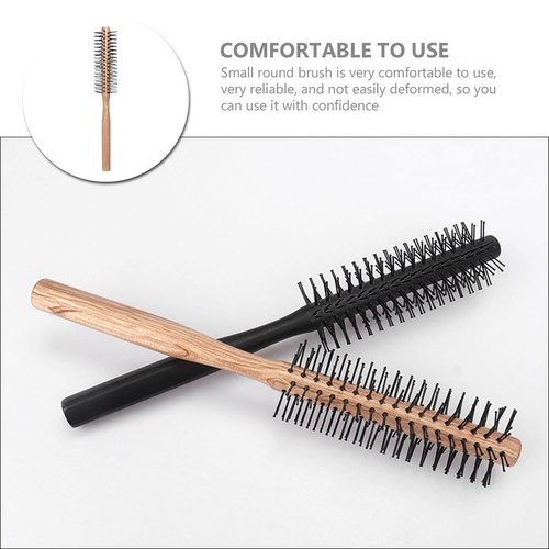Healeved Small Round Hair Brush for Blow Drying Small Round Brush with Wood Handle and Nylon Bristles Curling Brush Hair Styling Brush for Short Hair Bangs and Men's Beards