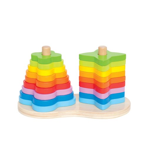 Hape Wooden Double Rainbow Stacker Set| Color Recognition Stacker & Educational Learning Toys for Toddlers