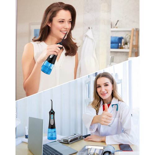 Cordless Water Flosser for Teeth Professional Water Teeth Cleaner Picks Dental Oral Irrigator with 3 Modes & 4 Jet Tips for Braces Gums, IPX7 Waterproof, 300ml Detachable Tank for Home Travel (Black)