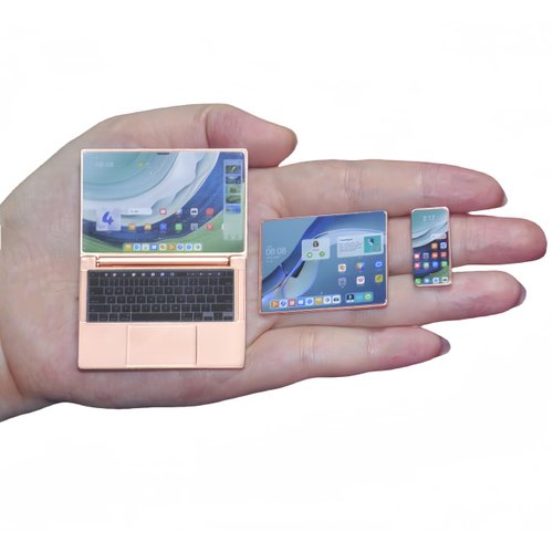 Dollhouse Decoration Miniature Accessories Dollhouse Worlds Smallest Computer Laptop Tablet Phone Simulation Accessories for Doll 1:6 1:12 Miniatures Play Set (Rose Golden)